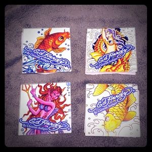 NIB Ed Hardy glass coaster set of 4